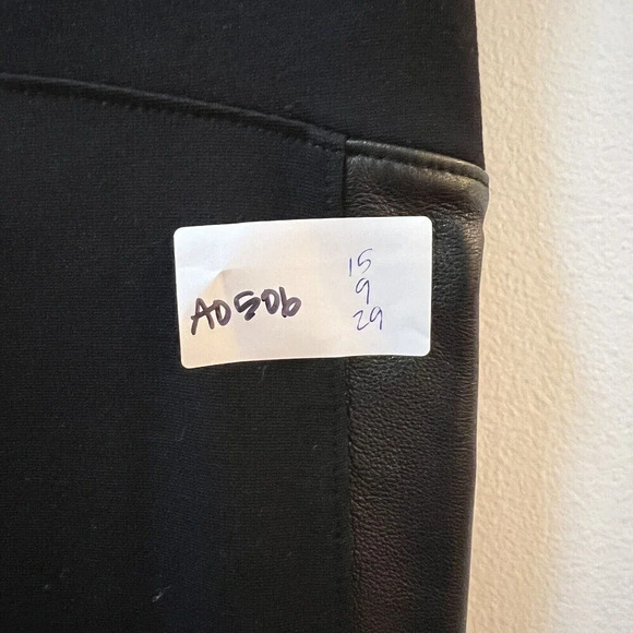 Women’s Black Faux Leather Panel Leggings Sz Large Ankle Zip Pants - Picture 9 of 9